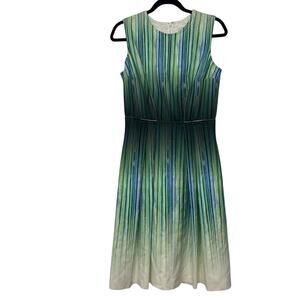 Carmen Marc Valvo Back Zip Strapless Striped Midi Dress White Green Womens 8